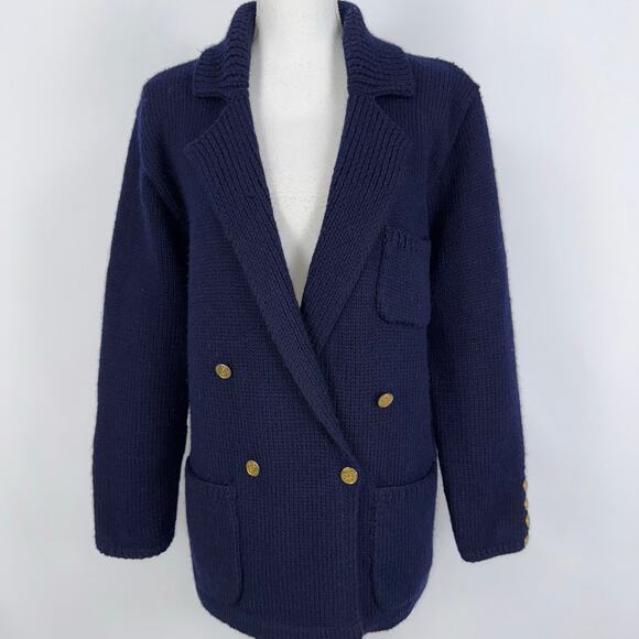 Tricots St Raphael Men's Vintage 100% Wool Double Breasted Cardigan Medium Navy - Picture 1 of 15